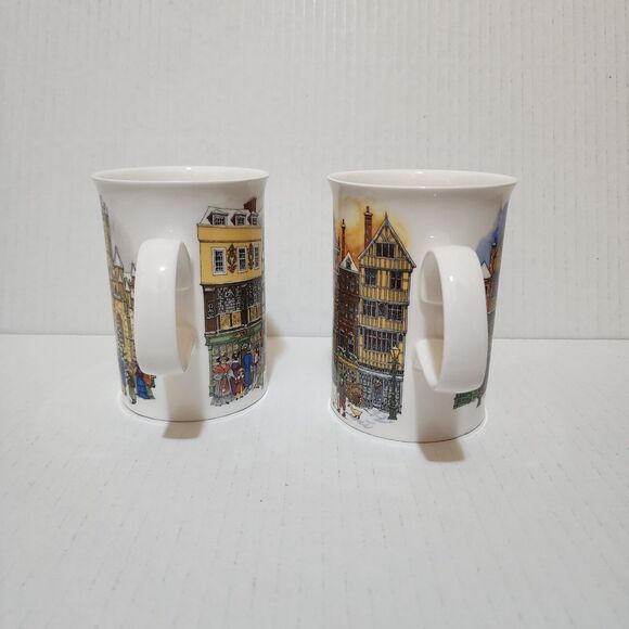 Dunoon Bone China 2 Mugs England Christmastime by Sue Scullard Carriage & Geese - Picture 4 of 7